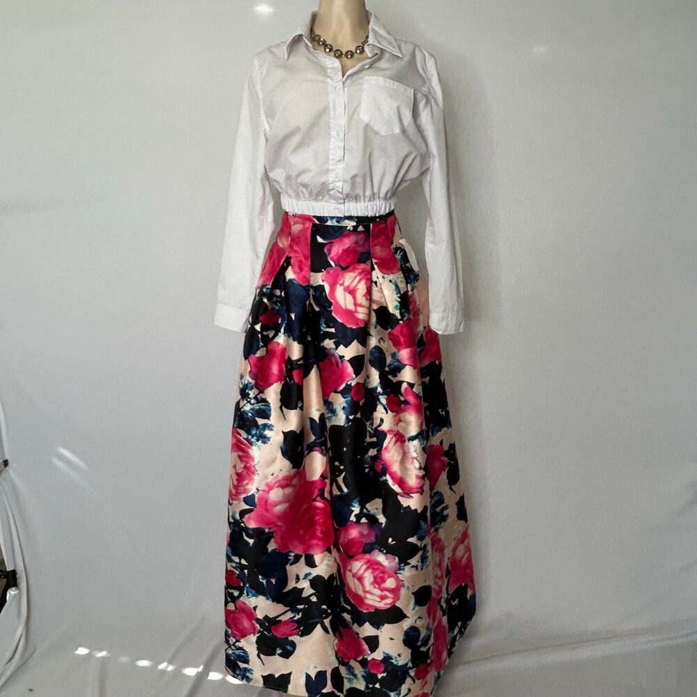 B. Darlin Size 0 Floral Maxi Skirt Pleated Formal Ball Gown Pink Rose 43
